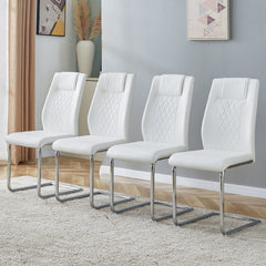 Modern Dining Chairs with Faux Leather Padded Seat, Metal Legs, White,