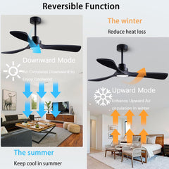 52" Wood Ceiling Fan with Lights with Remote Control Ceiling Fan, 3