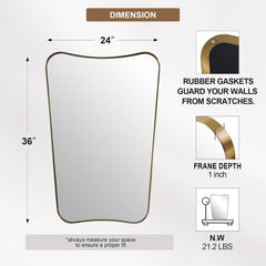 Gold Mirror, 24X36 Irregular Wall Mirror, Gold Antique Bathroom Vanity