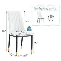 4 Dining Chair Set, White Dining Chair Set, PU Material High Back Seat