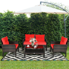 4 Pieces Patio Rattan Sofa Set Free-Combination with Cushion and