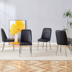 Modern Dining Chairs Set of 4 with PU Leather Backrest and Silver