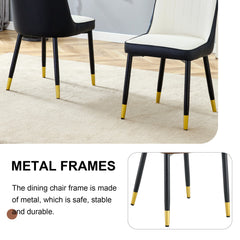 Modern Two-Tone PU Dining Chairs with Gold Decorated Legs - White and