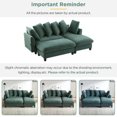Upholstered Sectional Sofa with Movable Ottoman and Storage in Green