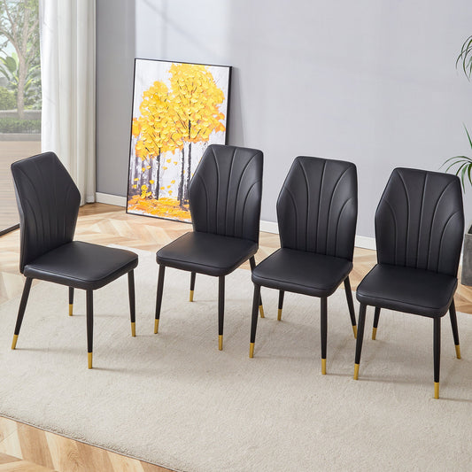 4 modern dining chairs with stylish PU patterned backrest and black