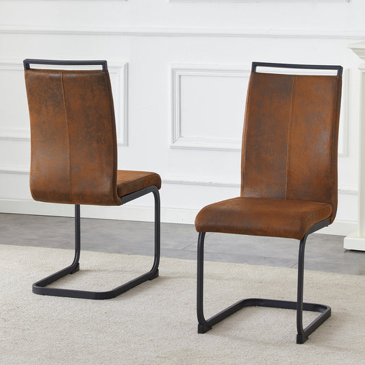 Retro - style Suede - like Tech Fabric Dining Chairs, Sturdy Metal
