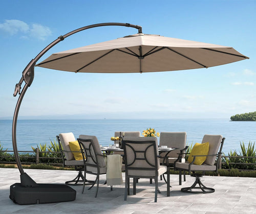 11FT Cantilever Umbrella with Base Outdoor Large round Aluminum Offset