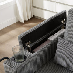 Convertible Chaise Lounge Sofa Chair Corduroy Sleeper with USB Ports,