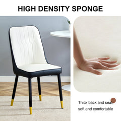 Modern Two-Tone PU Dining Chairs with Gold Decorated Legs - White and