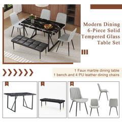 Table and chair set.Modern Black Marble Pattern MDF Dining Table Set -