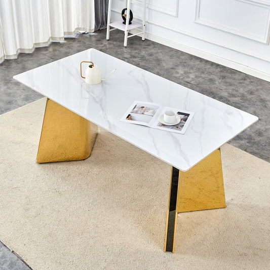 Luxurious Snow Mountain Texture Sintered Stone Dining Table with Gold