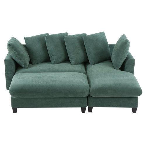 Upholstered Sectional Sofa with Movable Ottoman and Storage in Green