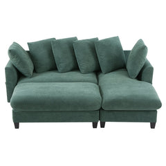 Upholstered Sectional Sofa with Movable Ottoman and Storage in Green