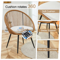 Modern 3-Piece Set: 17.7' Anti-Spill Round Coffee Table + 2 Rattan