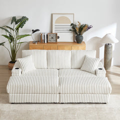 84Inch Corduroy 3-seater sofa With 3 back pillows ,2 toss pillows , a
