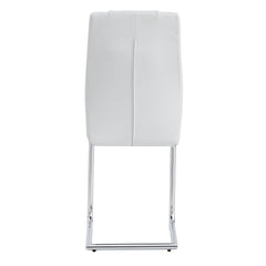 Modern Dining Chairs with Faux Leather Padded Seat, Metal Legs, White,