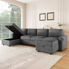 Modern Convertible Sectional Sofa with Storage Chaise Lounges and USB