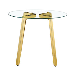 Modern Luxurious Round Tempered Glass Dining Table with Gold 7-Shaped