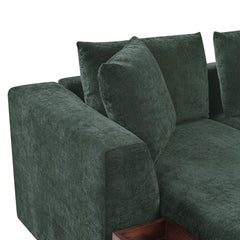 Elegant Chenille L-Shaped Sofa with Wooden Storage Compartment, Green,