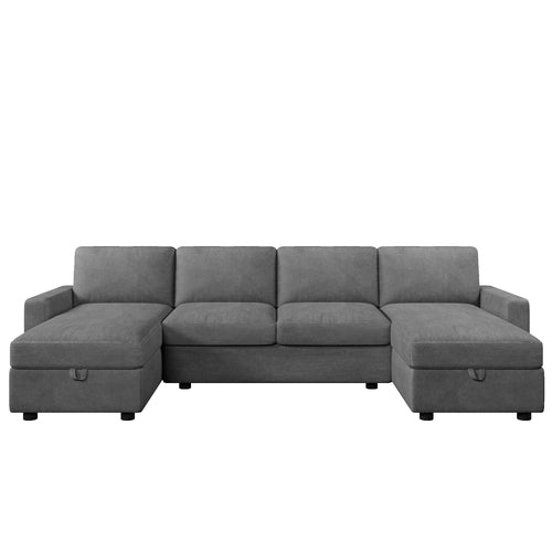 Modern Convertible Sectional Sofa with Storage Chaise Lounges and USB