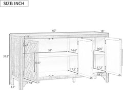 Modern Rustic Wood Buffet Sideboard with Metal Handles, 3 Doors Coffee