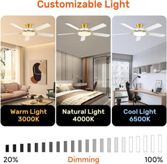 52 Inch Ceiling Fans with Lights and Remote,Ultra Silent Low Profile