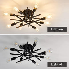 8-Lights Semi Flush Mount Ceiling Light Fixture，Modern Black Vintage