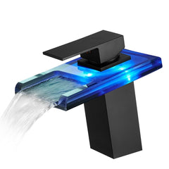 Bathroom Sink Faucet LED Light 3 Colors Changing Waterfall Glass Spout