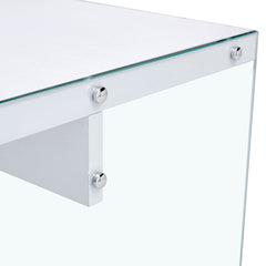 The top of the coffee table is made of MDF and white stickers, and the