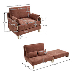 Mid-Century Modern Foldable Sofa Bed Recliner, 3-in-1 Convertible