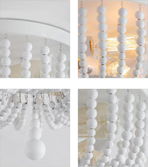 White Boho Beaded Chandeliers Flush Mount Ceiling Light,3-Lights Small