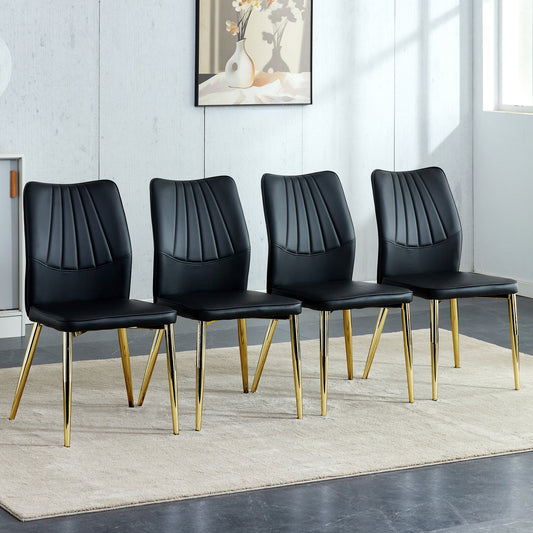 Medieval Modern Black Dining Chairs with Cushions and Golden Metal