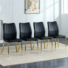 Medieval Modern Black Dining Chairs with Cushions and Golden Metal