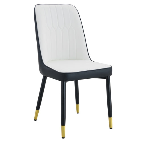 Modern Two-Tone PU Dining Chairs with Gold Decorated Legs - White and