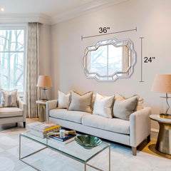 Large Silver Wall Mirror with Beveled Frame for Living Room, Entryway,
