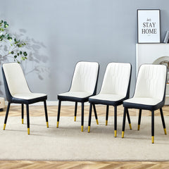 Modern Two-Tone PU Dining Chairs with Gold Decorated Legs - White and