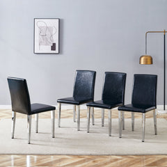 Simple and Versatile Four Black PU Dining Chairs with Silver Metal