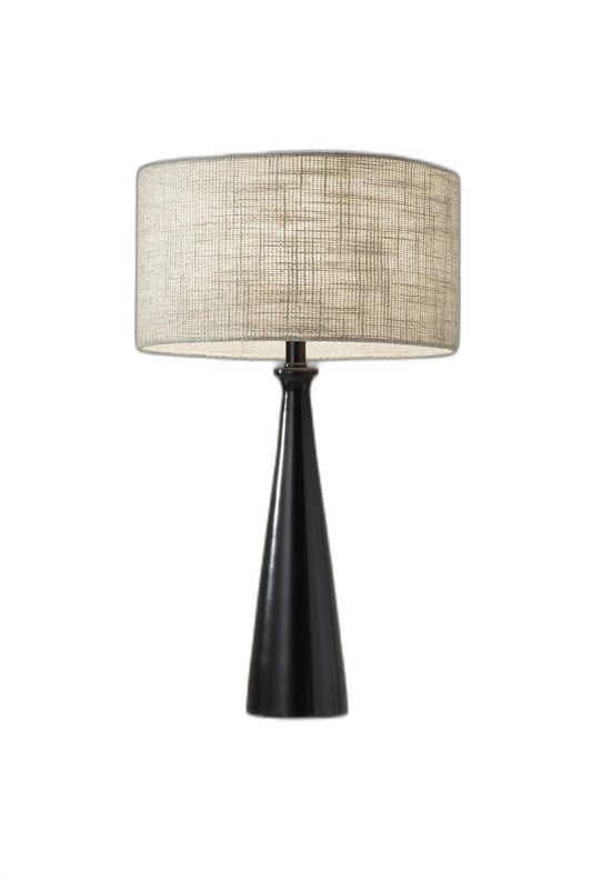 22" Silver Metal Table Lamp With Gray Drum Shade