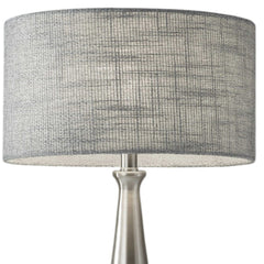 22" Silver Metal Table Lamp With Gray Drum Shade