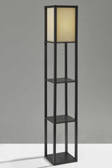 63" Black And White Solid Wood Column Floor Lamp With White Fabric