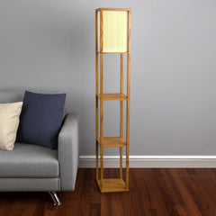 63" Black And White Solid Wood Column Floor Lamp With White Fabric