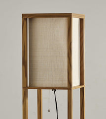 63" Black And White Solid Wood Column Floor Lamp With White Fabric
