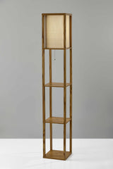 63" Black And White Solid Wood Column Floor Lamp With White Fabric