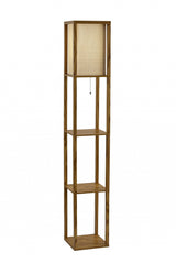 63" Black And White Solid Wood Column Floor Lamp With White Fabric