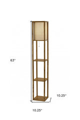 63" Black And White Solid Wood Column Floor Lamp With White Fabric