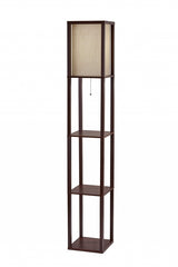 63" Black And White Solid Wood Column Floor Lamp With White Fabric
