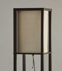 63" Black And White Solid Wood Column Floor Lamp With White Fabric