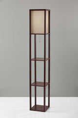 63" Black And White Solid Wood Column Floor Lamp With White Fabric