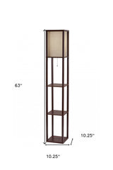 63" Black And White Solid Wood Column Floor Lamp With White Fabric