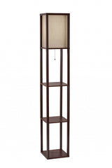 63" Black And White Solid Wood Column Floor Lamp With White Fabric